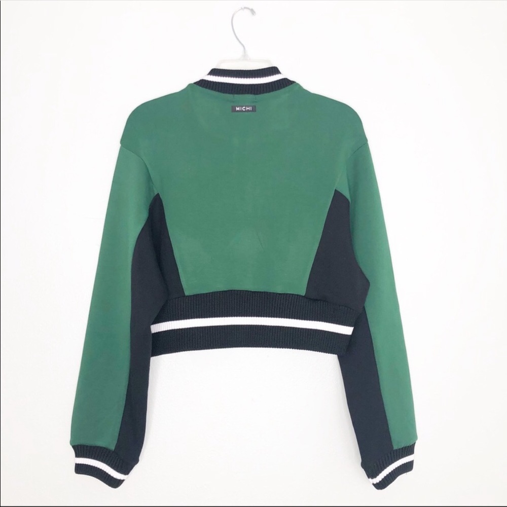 MICHI Carve Jacket Cropped Scuba Ribbed Track Colorblock Stripe Pine Green Black - Picture 10 of 15